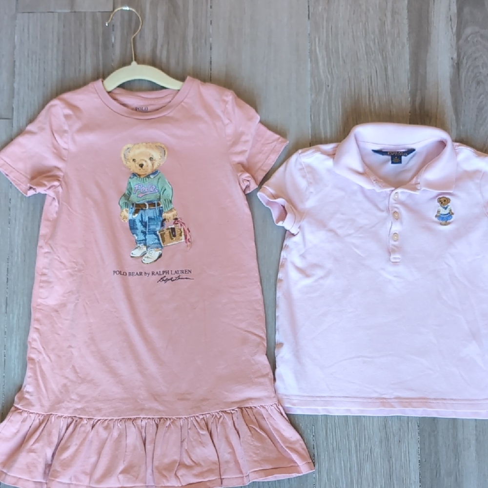 Ralph Lauren Pink Polo Bear Graphic Dress and Polo Shirt Bundle